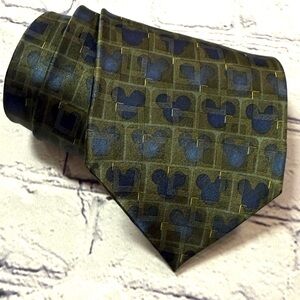 Vintage Disney Green and Blue Mickey Mouse Patterned 100% Silk Tie